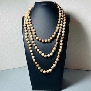 Picture Jasper Stone Bead Long Necklace